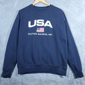 Pacific & Co. USA Classic Sweatshirt Sm Otter Banks, NC Blue Embroidered Flag